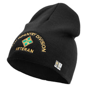 U.S. Army 4th Infantry Division Symbol Embroidered 8 Inch Solid Knit Short Beanie Made in USA - Black OSFM