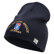U.S. Army 11th Infantry Brigade Symbol Embroidered 8 Inch Solid Knit Short Beanie Made in USA - Navy OSFM