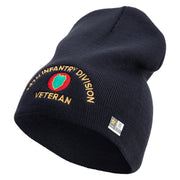 U.S. Army 24th Infantry Division Symbol Embroidered 8 Inch Solid Knit Short Beanie Made in USA - Navy OSFM