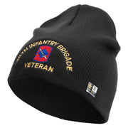 U.S. Army 39th Infantry Brigade Symbol Embroidered 8 Inch Solid Knit Short Beanie Made in USA - Black OSFM