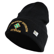 U.S. Army 4th Infantry Division Logo Embroidered 12 Inch Solid Knit Cuff Long Beanie Made in USA - Black OSFM
