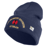 U.S. Army 7th Infantry Division Logo Embroidered 12 Inch Solid Knit Cuff Long Beanie Made in USA - Navy OSFM