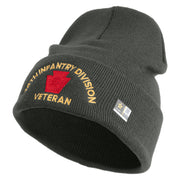U.S. Army 28th Infantry Division Logo Embroidered 12 Inch Solid Knit Cuff Long Beanie Made in USA - Charcoal OSFM