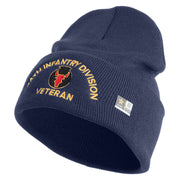 U.S. Army 34th Infantry Division Logo Embroidered 12 Inch Solid Knit Cuff Long Beanie Made in USA - Navy OSFM