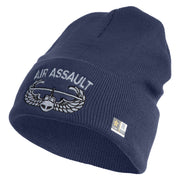U.S. Army Air Assualt Badge Logo Embroidered 12 Inch Solid Knit Cuff Long Beanie Made in USA - Navy OSFM