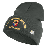 U.S. Army 53rd Infantry Brigade Logo Embroidered 12 Inch Solid Knit Cuff Long Beanie Made in USA - Graphite OSFM