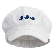 Cute Running Cat Embroidered Elastic Newsboy Cap - White OSFM
