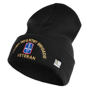 U.S. Army 172nd Infantry Brigade Logo Embroidered 12 Inch Solid Knit Cuff Long Beanie Made in USA - Black OSFM