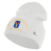 U.S. Army 196th Infantry Brigade Logo Embroidered 12 Inch Solid Knit Cuff Long Beanie Made in USA - White OSFM