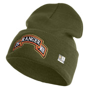 U.S. Army 75th Ranger Military Intelligence Battalion Logo Embroidered 12 Inch Solid Knit Cuff Long Beanie Made in USA - Olive OSFM