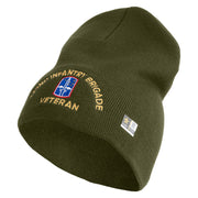 U.S. Army 172nd Infantry Brigade Symbol Embroidered 8 Inch Solid Knit Short Beanie Made in USA - Olive OSFM