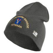 U.S. Army 196th Infantry Brigade Symbol Embroidered 8 Inch Solid Knit Short Beanie Made in USA - Charcoal OSFM