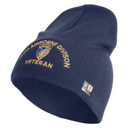 U.S. Army 13th Airborne Divison Symbol Embroidered 8 Inch Solid Knit Short Beanie Made in USA - Navy OSFM