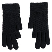 Women's Touchscreen Texting Two Fingerless Gloves - Black OSFM