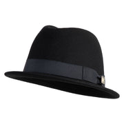 Wool Felt Lined Band Low Rider Fedora Hat - Black M