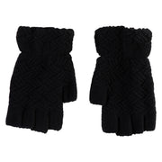Women's Acrylic Ribbed Fingerless Gloves - Black OSFM