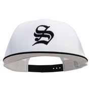 Old English S Embroidered Big Size Premium Flat Bill Trucker Cap - Black-White XL-3XL