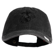 US Marine Corps Seal Embroidered Washed Solid Pigment Dyed Cotton Twill Brass Buckle Cap - Black OSFM