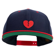 Mini Broken Heart Patched Classic Snapback Wool Blend 2 Tone Cap - Navy-Red OSFM