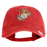 US Marine Corps Emblem Embroidered Washed Solid Pigment Dyed Cotton Twill Brass Buckle Cap - Red OSFM