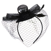 Women's Sinamay Disc Feather and Netting Accent Fascinator - Black OSFM