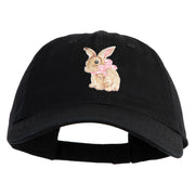 Bunny Easter Embroidered Iron On Patch Applique Patched 6 Panel Washed Low Profile Dad Hat - Black OSFM