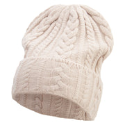 Women's Cable Design Cuff Long Beanie - Beige OSFM