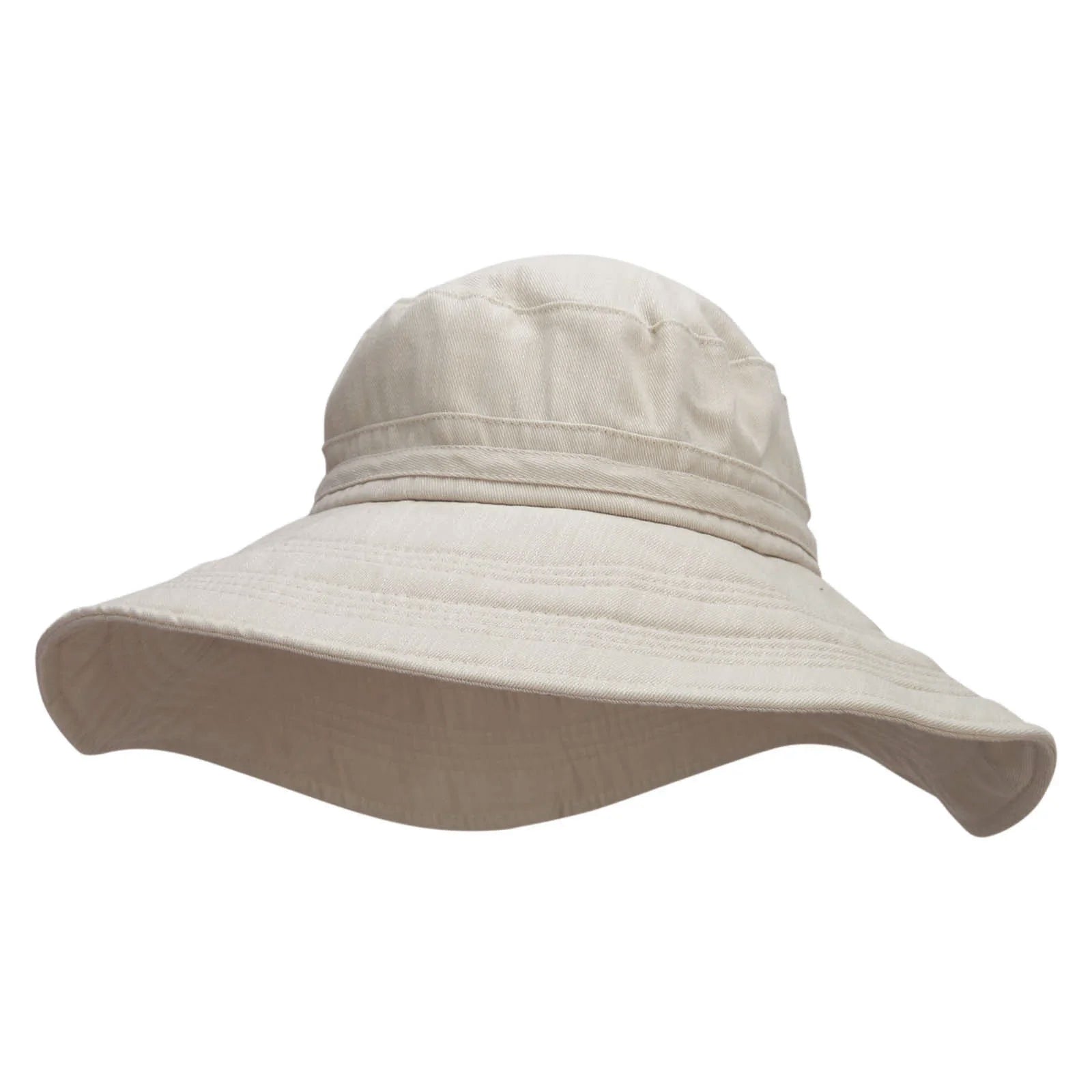Big Size Ladies Linen Wide Brim Hat - Khaki 3XL