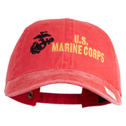 US Marine Corps Design Embroidered Washed Solid Pigment Dyed Cotton Twill Brass Buckle Cap - Red OSFM