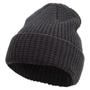 Women's Acrylic Waffle Thick Knit Cuff Long Beanie - Black OSFM