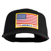 USA Flag 1776 America 2026 Gold Patched Solid Cotton Twill 5 Panel Prostyle Snap Cap - Black OSFM