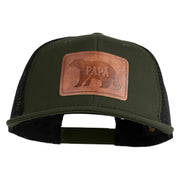 Papa Bear Faux Leather Patched Premium Mesh Trucker Cap - Olive Black OSFM