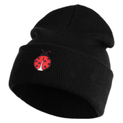 Lady Bug Iron on Patched 12 Inch Long Knitted Beanie - Black OSFM