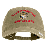 Once A Marine Always a Marine Embroidered Washed Solid Pigment Dyed Cotton Twill Brass Buckle Cap - Khaki OSFM