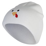Turkey Face Embroidered 8 inch Acrylic Short Blank Beanie - White OSFM