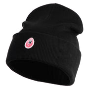 Mirrored Teardrop iron on Patched 12 Inch Long Knitted Beanie - Black OSFM
