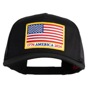 USA Flag 1776 America 2026 Gold Patched Solid Cotton Twill 5 panel Mesh Back Cap - Black OSFM