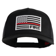 USA Flag Fire Silver Red Patched Solid Cotton Twill 5 panel Mesh Back Cap - Black OSFM