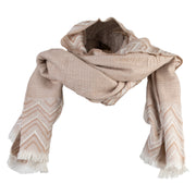 Women's Frayed Edge Zig Zag design Scarf - Beige OSFM