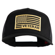 USA Gold Flag Veteran Patched Solid Cotton Twill 5 panel Mesh Back Cap - Black OSFM