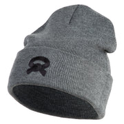 Black Belt Embroidered Iron on Patched 12 Inch Long Knitted Beanie - Dark Grey OSFM