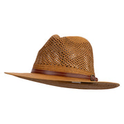 Men's 3" Brim Outback Style Straw Fedora Hat with Thin Buckle Band - Brown M