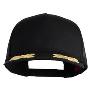 Scrambled Eggs Gold Patched Solid Cotton Twill 5 panel Mesh Back Cap - Black OSFM