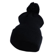 Knitted Pom Pom Cuffed Long Beanie - Black OSFM
