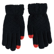 Women's Fluffy Criss Cross Knit Texting Gloves - Black OSFM