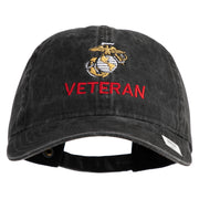 Marine Veteran Embroidered Washed Solid Pigment Dyed Cotton Twill Brass Buckle Cap - Black OSFM