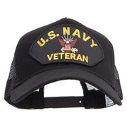 US Navy Veteran Patched Big Size Structured Solid Poly Cotton Twill High Profile Pro Style Cap - Black XL-3XL