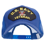 US Navy Veteran Patched Big Size Solid Cotton Twill High Profile Mesh Pro Style Cap - Royal XL-3XL