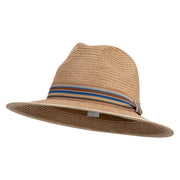 Men's 3" Brim Stripped Ribbon Band Fedora Hat - Tan L
