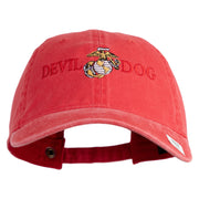 Devil Dog Embroidered Washed Solid Pigment Dyed Cotton Twill Brass Buckle Cap - Red OSFM